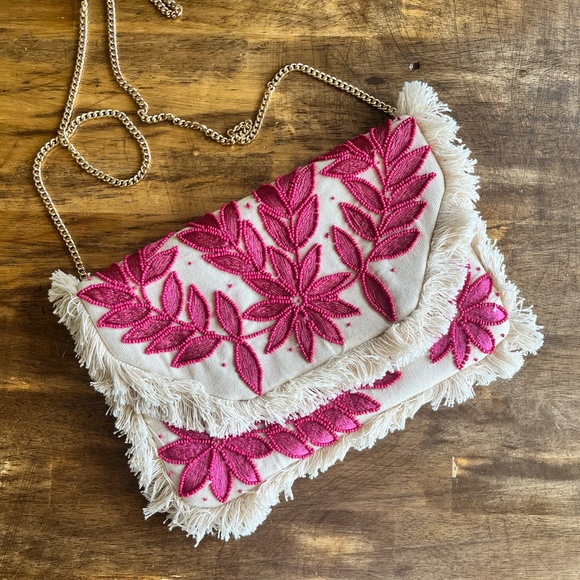 Pink Beaded envelope clutch purse with gold chain - Picture 1 of 6